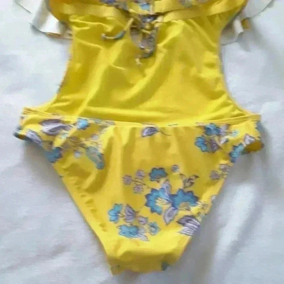 SAM EDELMAN Ruffle Front Swimsuit in Yellow Floral S - Picture 6 of 15